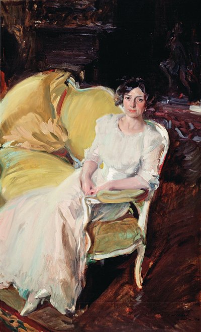 Clotilde a kanapén ül alkotó: Joaquín Sorolla