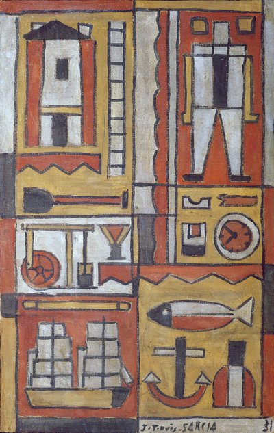 Konstruktív (tempera vászonra) alkotó: Joaquin Torres-Garcia