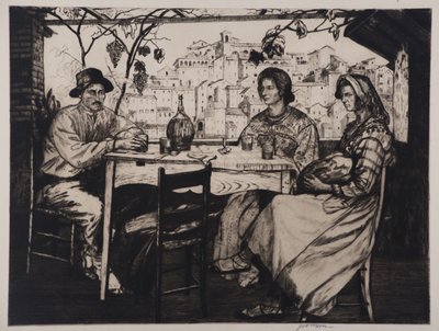 Una Trattoria, 1928 (rézkarc és szárazhús) alkotó: Job Nixon