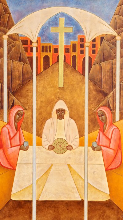 Emmausi vacsora, 2011 (tojástempera és 24k arany, fa) alkotó: Jodi Simmons