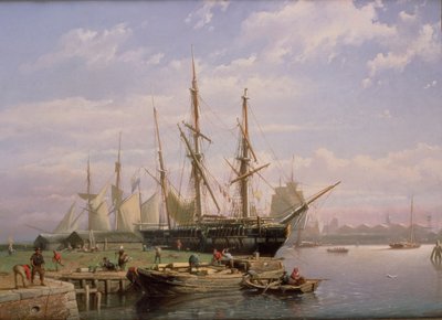 Holland vitorlás hajók horgonyban egy folyó torkolatában alkotó: Johan Adolph Rust
