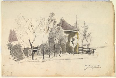 Szénakocsi a tanyaudvarban (recto); Kilátás egy farmra (fordítva) alkotó: Johan Barthold Jongkind