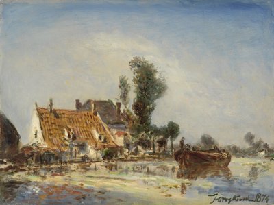 Házak egy vízi úton Crooswijk közelében alkotó: Johan Barthold Jongkind