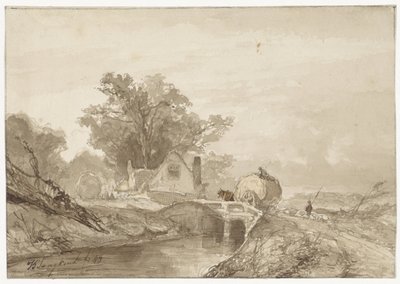 Táj egy híddal, rajta egy aratóember alkotó: Johan Barthold Jongkind