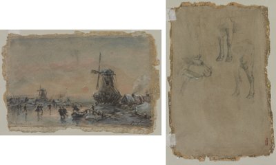 Arnheim látképe (recto) Tanulmányok egy bikáról (verso) alkotó: Johan Barthold Jongkind