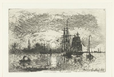 Naplemente Antwerpen kikötőjében Soleil couchant - Port d