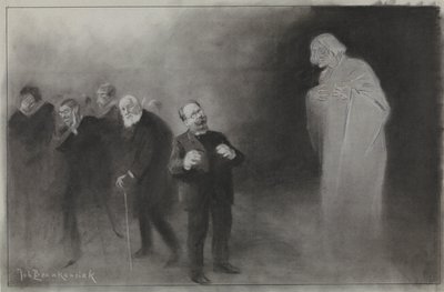 Illusztrációs terv a De Amsterdammerben: Schimmel elfelejtése den Stadschouwburg újévi kívánságában, 1907. január 13. alkotó: Johan Braakensiek