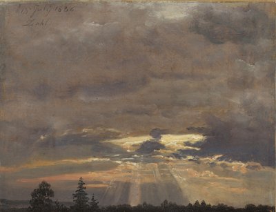 Felhő tanulmány napsugarakkal alkotó: Johan Christian Dahl