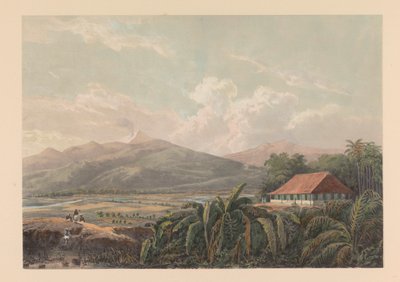 Kilátás Tjileboetre Kilátás Chilibut földjére; Asszisztens Residence Buitenzorg Java A. Salm festményei és rajzai nyomán (sorozat címe) alkotó: Johan Conrad Greive