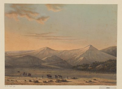 Kilátás a Bromo vulkánra Bromo tűzokádó hegye 1856-ban (Probolingo rezidencia) (cím a tárgyon) alkotó: Johan Conrad Greive