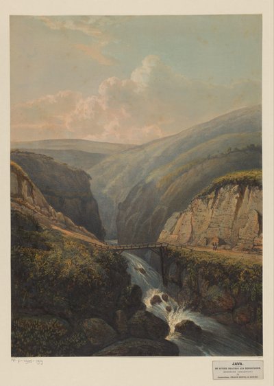Kilátás a Brandas folyóra a Jáván A Brandas folyó mint hegyi patak (Residentie Passarouan.) (cím az objektumon) alkotó: Johan Conrad Greive