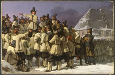 I. Vasa Gusztáv király (1496-1560) Dalecarlia embereihez szólva Morában – Gusztáv Vasa svéd király Dalarnából származó férfiakhoz szólva, Sandberg, Johan Gustaf (1782-1854). olajfestmény alkotó: Johan Gustaf Sandberg