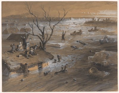 Gátszakadás Brakelben, 1861. január 4. (cím a tárgyon) alkotó: Johan Hendrik Weissenbruch (signed by artist)