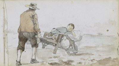 Táj egy fiút tolókocsin toló férfival alkotó: Johan Hendrik Weissenbruch