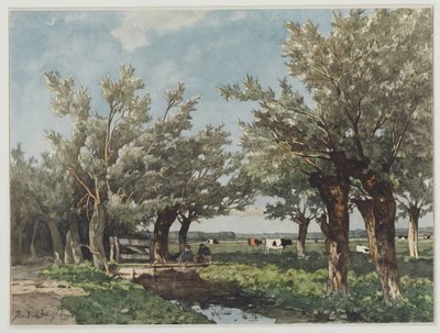 Táj egy árokkal, ahol két fiú horgászik alkotó: Johan Hendrik Weissenbruch