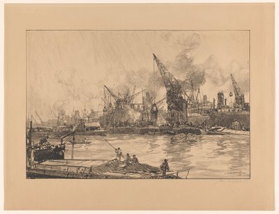 Kilátás a rotterdami kikötőre, különböző darukkal alkotó: Johan Hendrik van Mastenbroek (signed by artist)