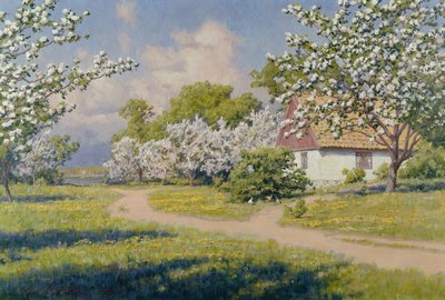 Erdős táj nyaralóval tavasszal alkotó: Johan Krouthén