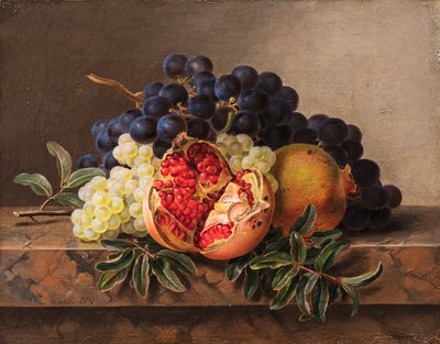 Gránátalma, zöld és kék szőlő márványkereten, 1833. alkotó: Johan Laurentz Jensen