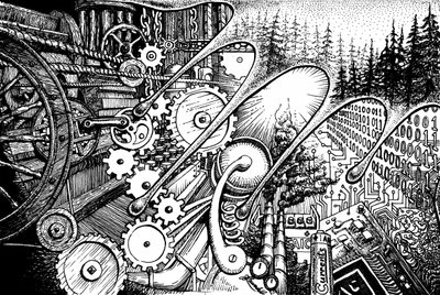 Steampunk digitális erdő alkotó: Johan Liewendahl