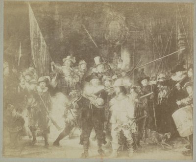 Rembrandt Harmensz „Éjjeli őrség” című festményének fotóreprodukciója. Rajnából Musee d