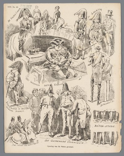 Karikatúra az Államok tábornokának megnyitásáról, 1870 Az államok tábornokának megnyitása (cím az objektumon) alkotó: Johan Michaël Schmidt Crans