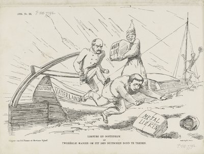 Rajzfilm Bismarckról és a Német Konföderációról, 1866 Limburg és Ausztria avagy két út a német szövetség elhagyására (cím a tárgyon) alkotó: Johan Michaël Schmidt Crans