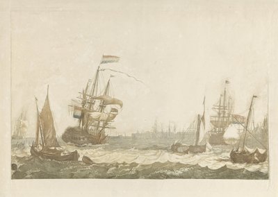 Kilátás az IJ-re az Oost-Indisch Zeemagazijnnal és az Oosterkerkkel alkotó: Johan Teyler (possibly)