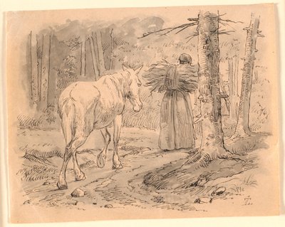 A feleség és a ló. Illusztráció Kaalund "Fables for Children" című művéhez. Lásd a lapkatalógus megjegyzését. alkotó: Johan Thomas Lundbye