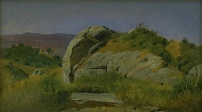 Táj sziklákkal az előtérben. Civitella, Olaszország alkotó: Johan Thomas Lundbye