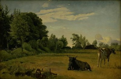 Két tehén mezőben a Vognserup Manor közelében, Zélandon alkotó: Johan Thomas Lundbye