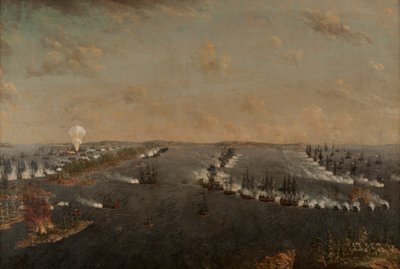 Az első orosz-svéd rochensalmi csata 1789. augusztus 24-én, kb. 1790. alkotó: Johan Tietrich Schoultz