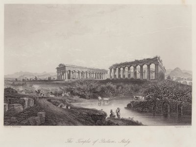 Paestum templomai, Olaszország (metszet) alkotó: Johan Wolfensberger