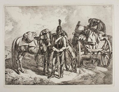 Osztrák dragonyos egy szekér mellett alkotó: Johann Adam Klein