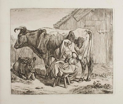 Feltehén és borja fejés közben alkotó: Johann Adam Klein