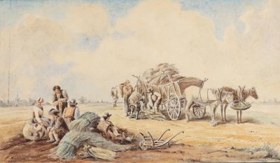 Johann Adam Klein Lóvontatású kocsi és pihenő mezei munkások alkotó: Johann Adam Klein