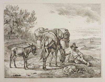 Megpakolt öszvér pihenő hajtóval alkotó: Johann Adam Klein
