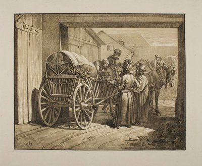 Lengyel zsidók beszélgetnek egy kocsi mellett alkotó: Johann Adam Klein