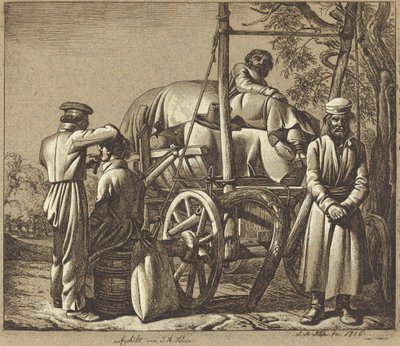 Orosz katonák borbélyral alkotó: Johann Adam Klein