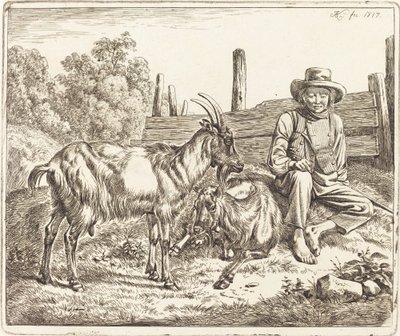 Pásztorfiú két kecskével alkotó: Johann Adam Klein