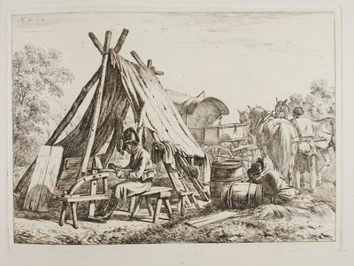 Katonák egy katonai táborban alkotó: Johann Adam Klein