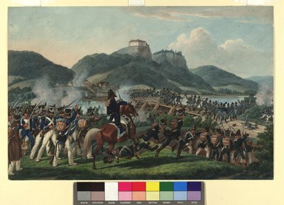Hiller báró vezette osztrák csapatok átkelése a Drávánál, Hollenburg közelében, 1813. szeptember 19-én alkotó: Johann Adam Klein