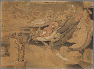 Dante im zweiten Kreis der Hölle, spricht mit Francisca da Rimini alkotó: Johann Anton Ramboux