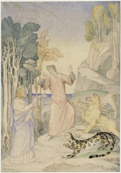 Dante és Vergilius a pokol bejáratánál a három vadállat előtt alkotó: Johann Anton Ramboux