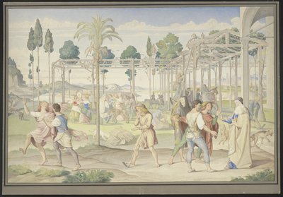 Példázat a szőlőmunkásokról, Primaticcio Vertumnus kertje és Poussin Flóra birodalma nyomán alkotó: Johann Anton Ramboux