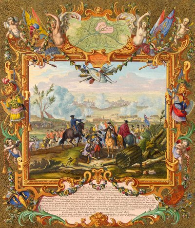 Az audenardei erőd elfoglalása a szövetséges csapatok által 1708-ban, a 18. század elején. alkotó: Johann August Corvinus