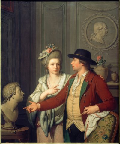 Samuel Nahl megmutatja menyasszonyának bátyja mellszobrát alkotó: Johann August Nahl der Jüngere
