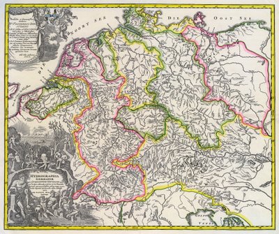 Németország vízrajzi térképe, 1720 körül (metszet) alkotó: Johann Baptista Homann