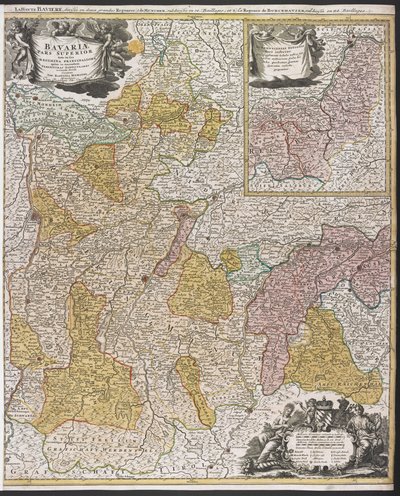 Bajorország térképe, „Bavariæ Pars Superior”, 1715 után (színes metszet) alkotó: Johann Baptista Homann