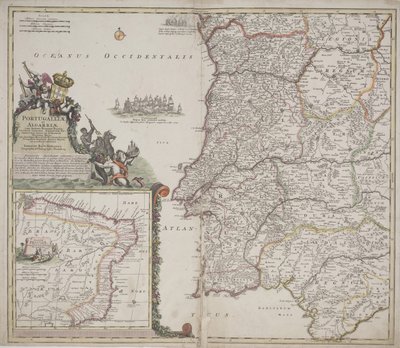 Portugália és Algarve (Portugallia et Algarbiae), 1704 körül (kézzel színezett rézkarc) alkotó: Johann Baptista Homann