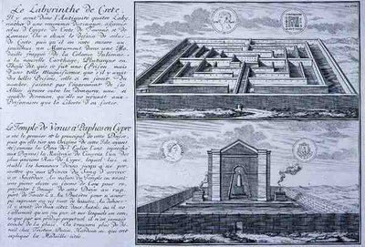 A krétai labirintus és a ciprusi Paphos Vénusz temploma, mindkettő az „Entwurf einer historischen Architektur” ókori római érméin található tervekből származik alkotó: Johann Bernhard (after) Fischer von Erlach